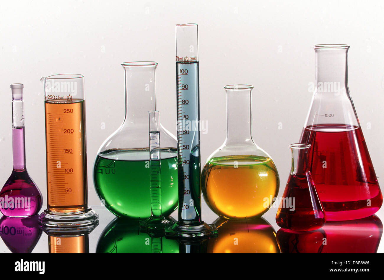 Lab Flasks Cylinder (dpa) - The undated symbolic picture shows laboratory flasks and ...