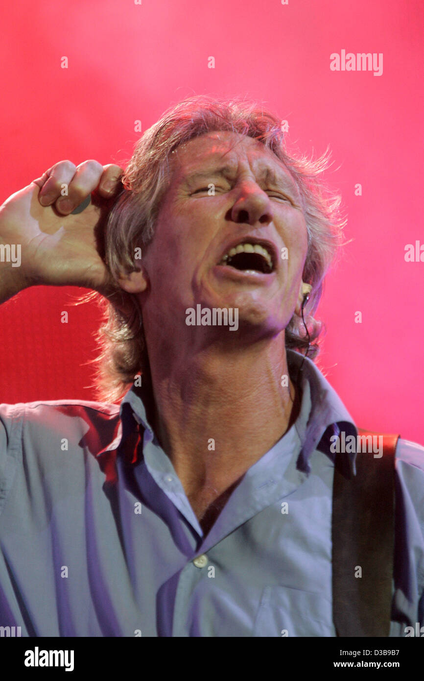 (dpa) - Roger Waters of the British band Pink Floyd performs on stage during the Live 8 Concert in London Saturday 02 July 2005. Stock Photo