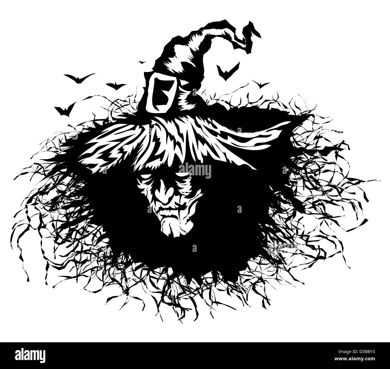 Stencil Heads The Evil Witch Illustration On Halloween Stock Photo Alamy