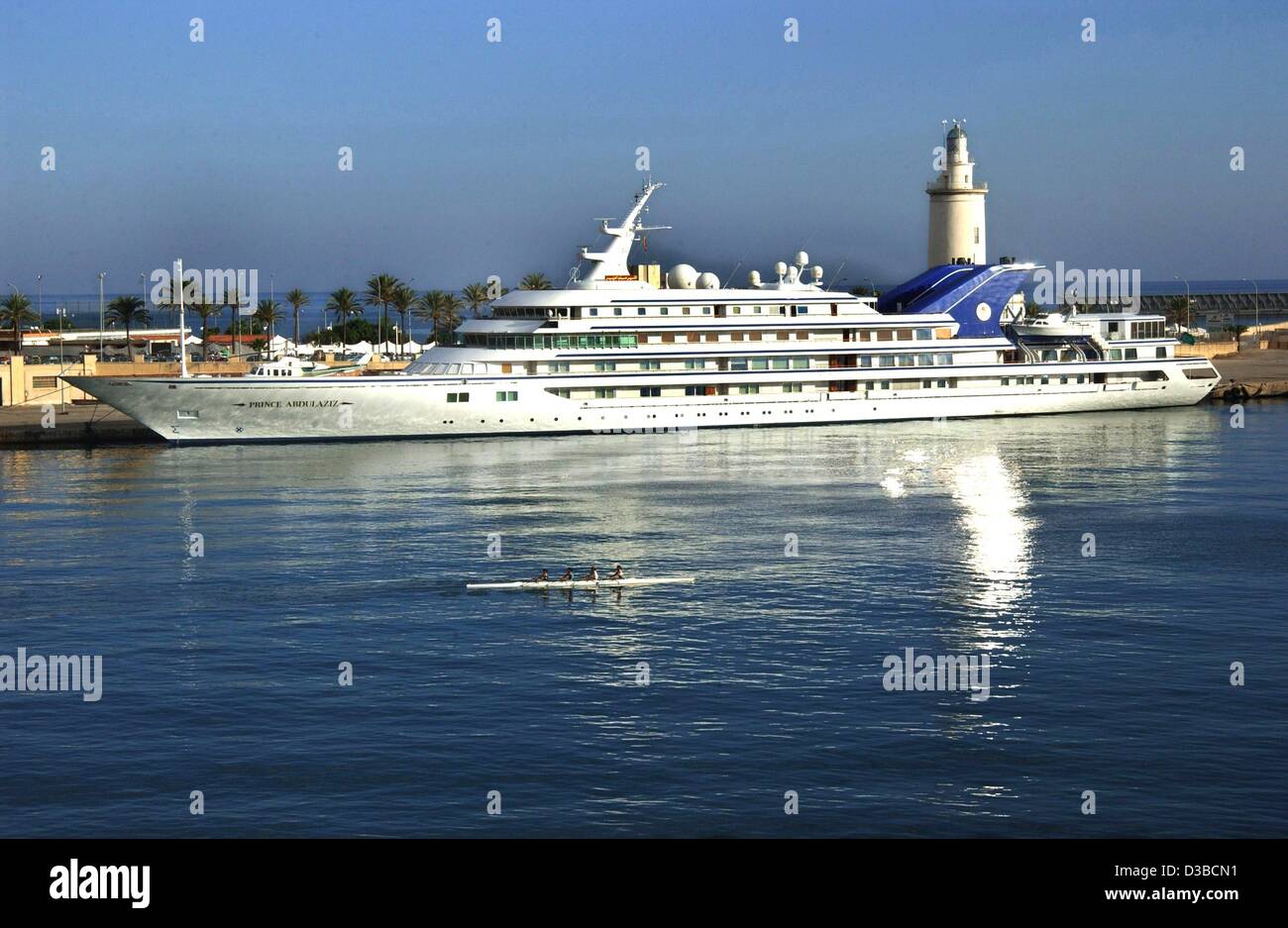 (dpa) - The 120 m long luxury yacht called 'Prince Abdulaziz' of Saudi Arabia's King Fahd lies in the harbour of Malaga, Spain, 4 October 2002. Stock Photo