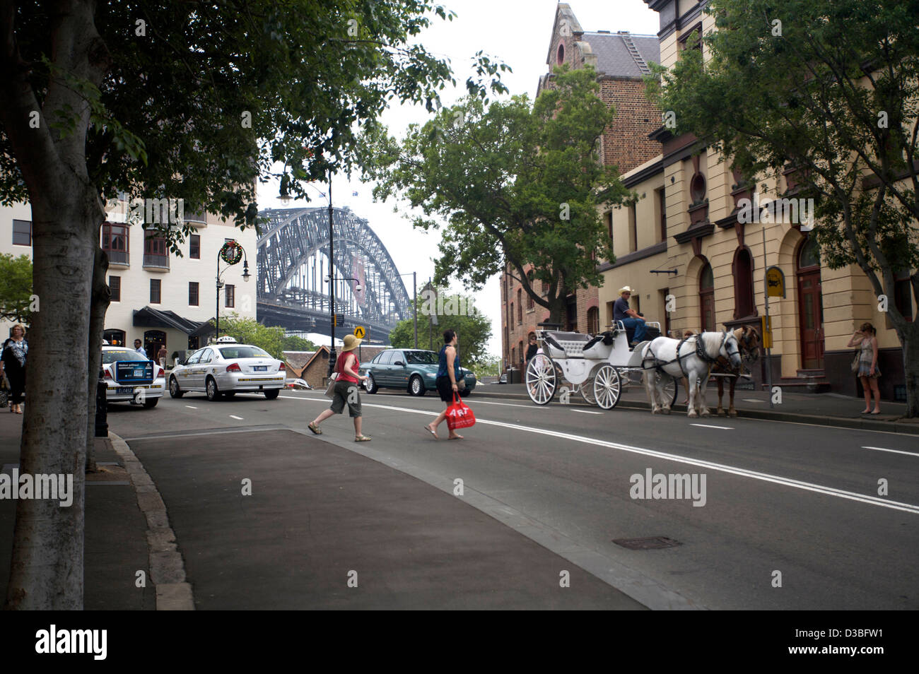 Macquarie Street close to the Sydney Harbor Bridge, Sydney Australia Stock Photo