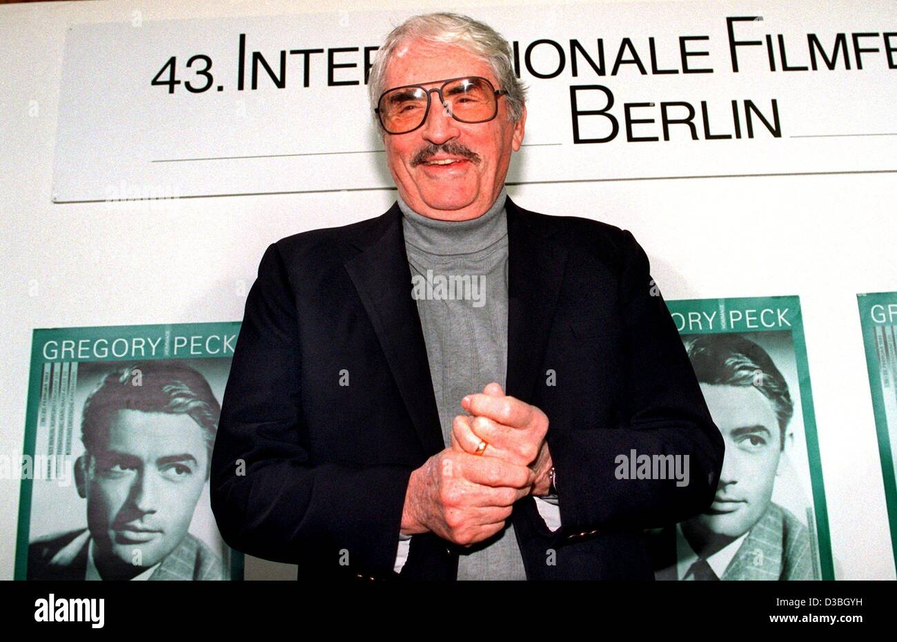(dpa files) - US actor Gregory Peck pictured during the International Film Festival in Berlin, 19 February 1993. The 87-year-old Oscar winner died in the night to 12 June 2003 of natural causes in his home in Los Angeles. Peck was nominated for five Academy Awards, winning for his favourite role - t Stock Photo