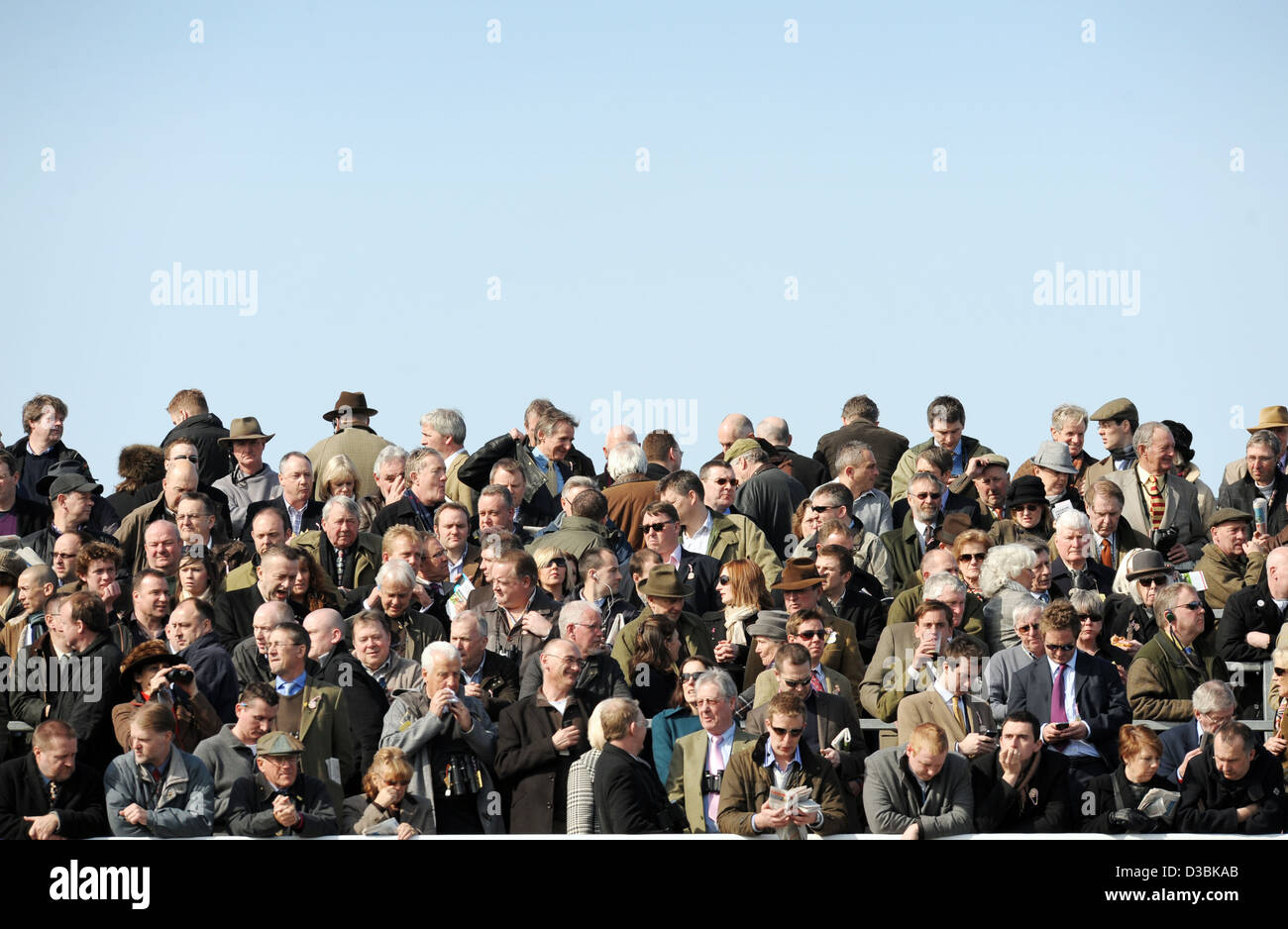 People watch the racing during the Cheltenham Festival, an annual horse racing fixture in southwest England Stock Photo