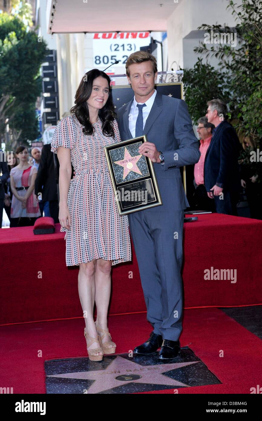 Robin Tunney, Simon Baker at the induction ceremony for Star on the Hollywood Walk of Fame for Simon Baker, Hollywood Boulevard, Los Angeles, CA February 14, 2013. Photo By: Elizabeth Goodenough/Everett Collection Stock Photo