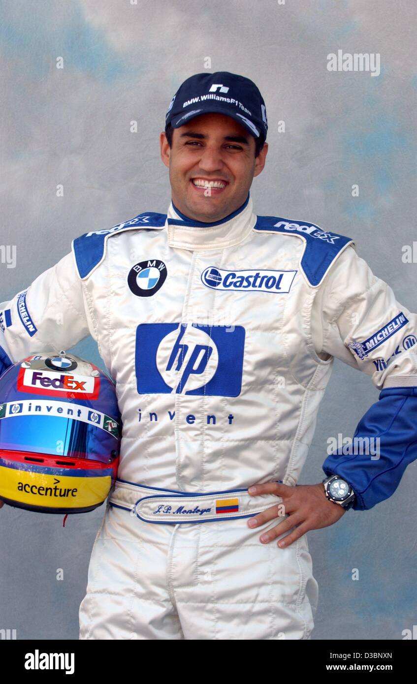 (dpa) - Colombian formula one pilot Juan Pablo Montoya (BMW-Williams) poses on the Albert Park race track in Melbourne, 7 March 2003. The Australian Grand Prix will kick off the formula one season on 9 March 2003 in Melbourne. Stock Photo