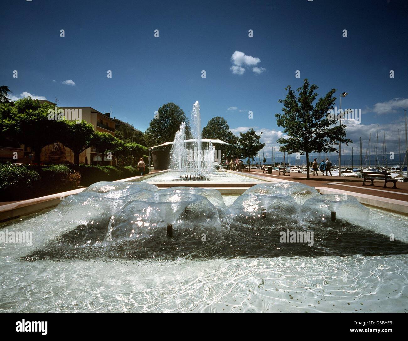 (dpa files) A view of a fountain with the famous Evian mineral water