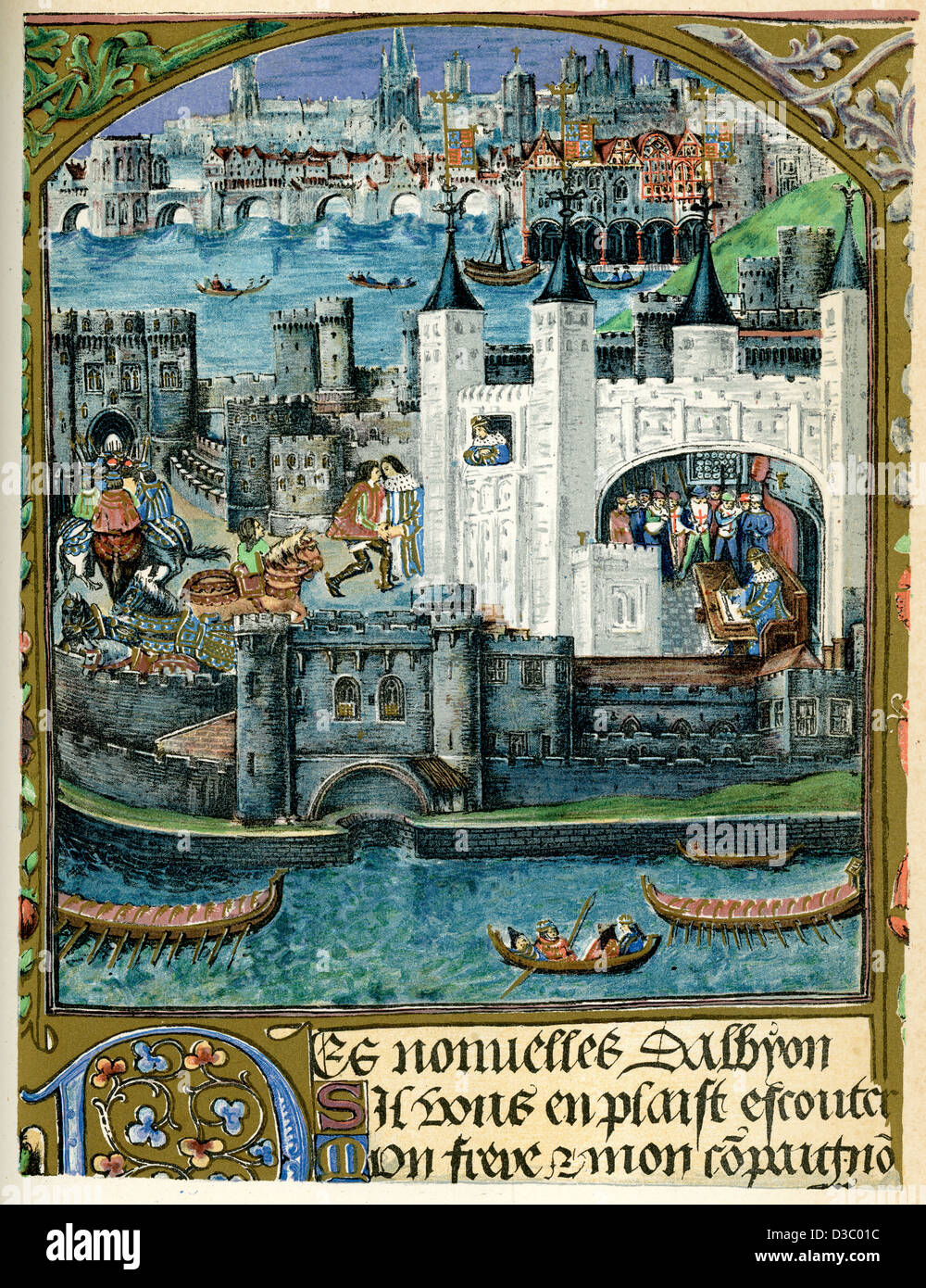 Vintage lithograph of the Tower of London at the time of King Henry VII Stock Photo