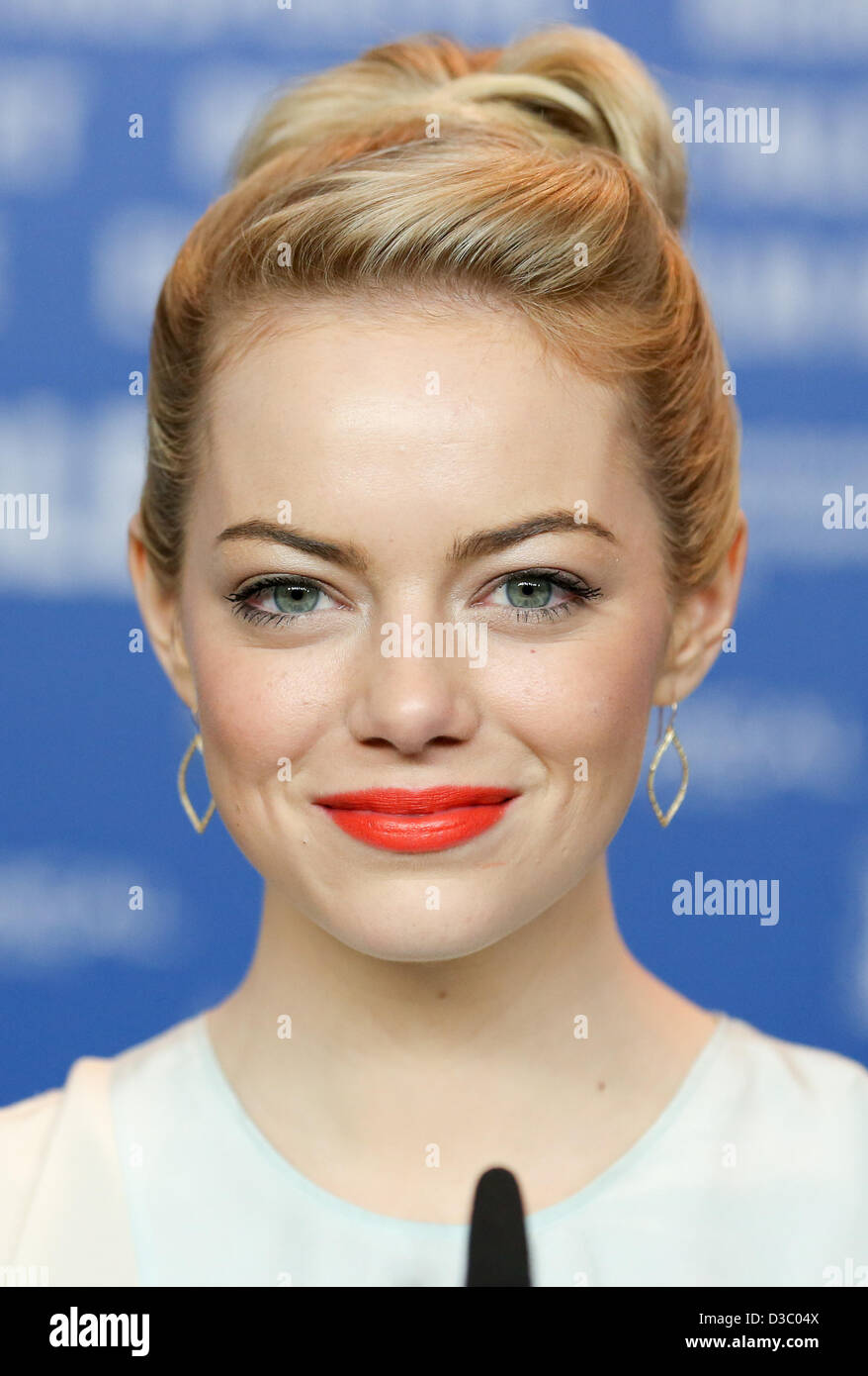 US actress Emma Stone attends the press conference of the movie 'The Croods' during the 63rd annual Berlin International Film Festival, in Berlin, Germany, 15 February 2013. The movie is presented in competition out of competition at the Berlinale. Photo: Kay Nietfeld/dpa Stock Photo