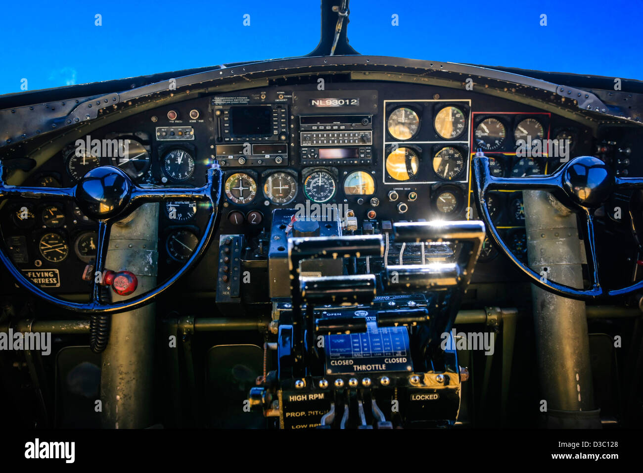 WWII Boeing B17G Flying Fortress cockpit Stock Photo