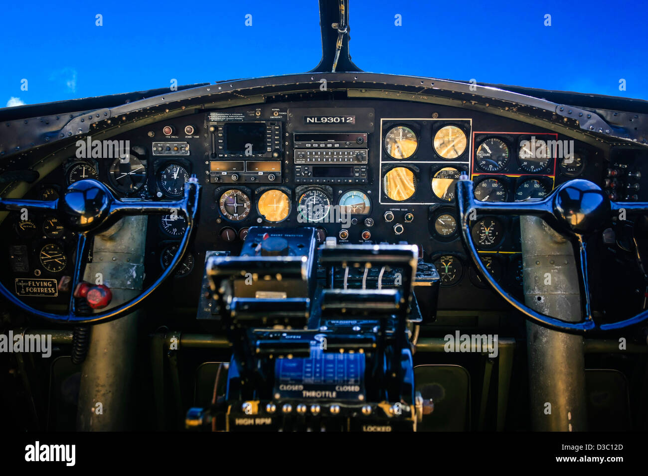 WWII Boeing B17G Flying Fortress cockpit Stock Photo