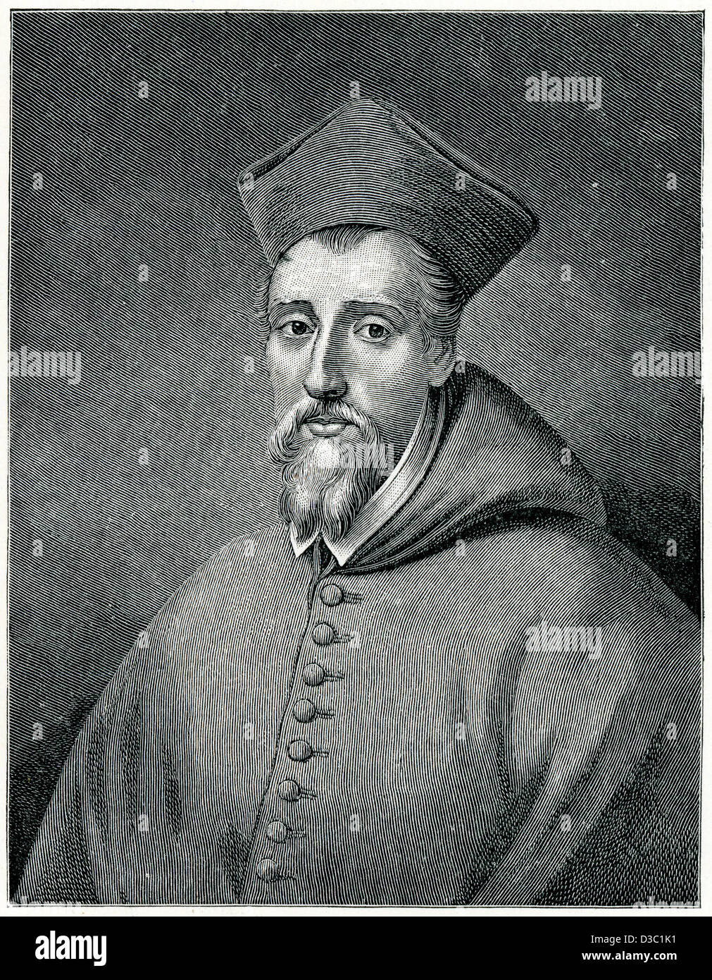 Vintage engraving of Cardinal William Allen, an English Cardinal of the Roman Catholic Church. Stock Photo