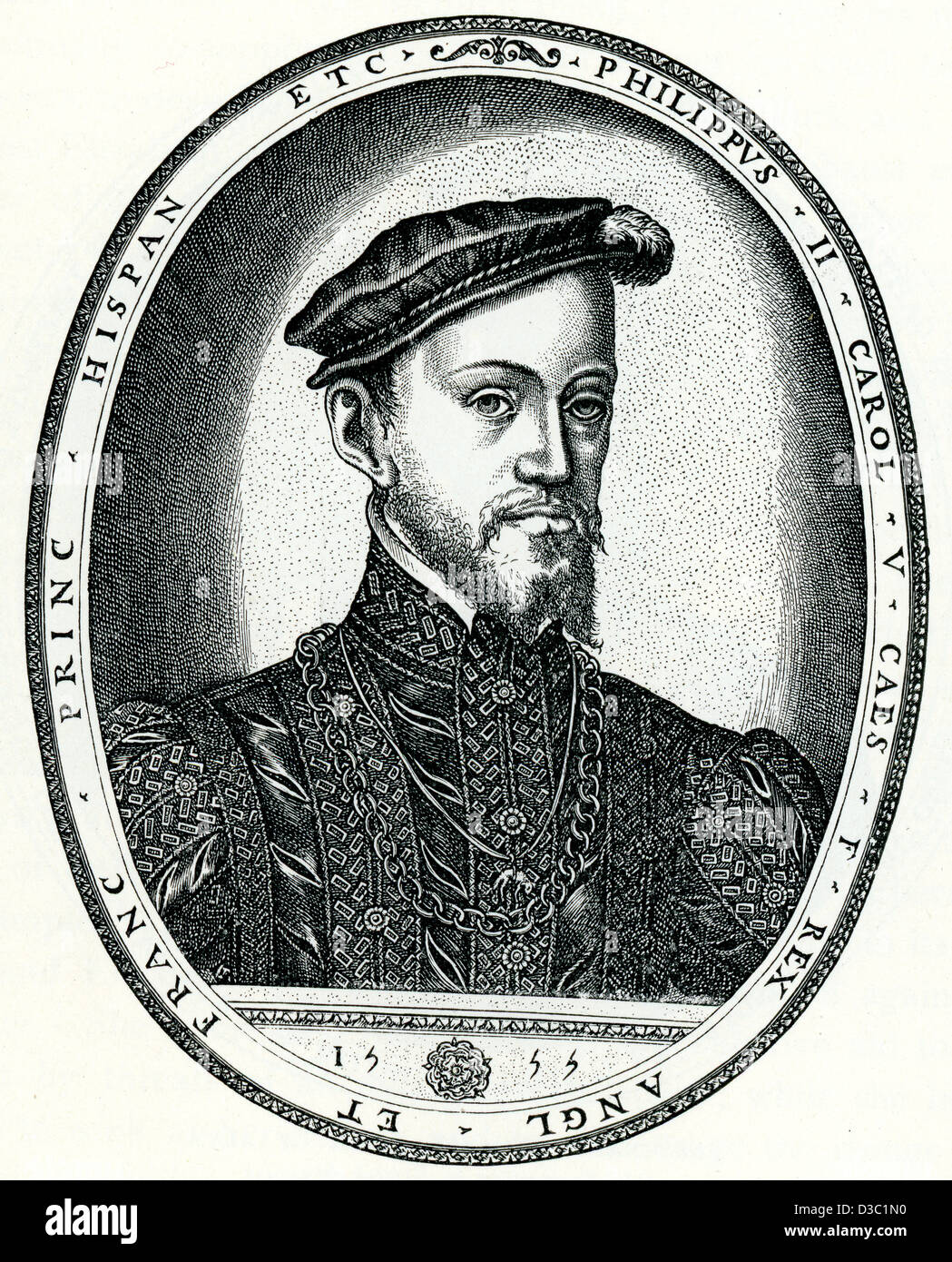 Vintage engraving of King Philip II of Spain Stock Photo