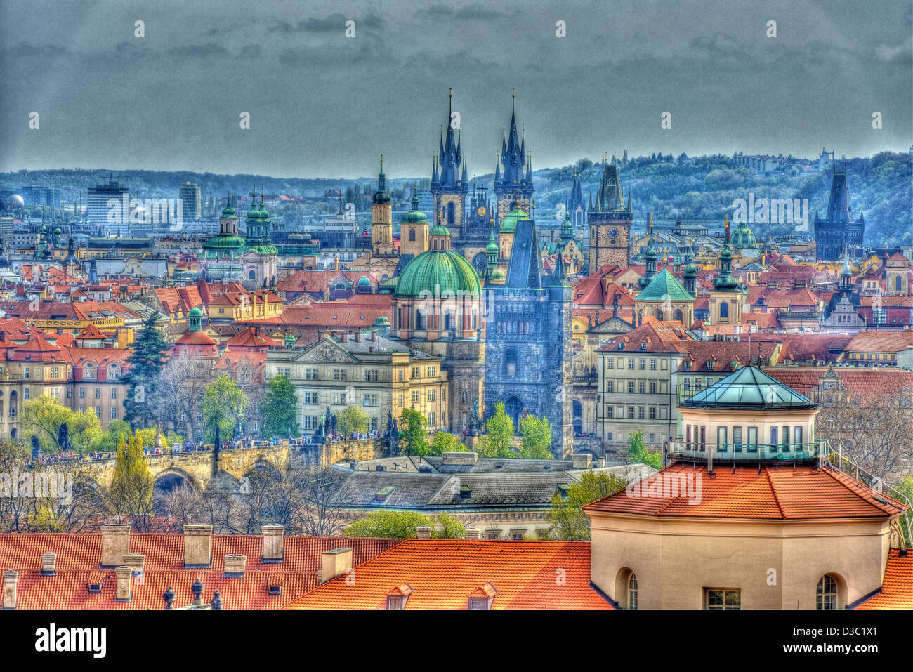 View Across To Old Town Prague, (special effect) Stock Photo