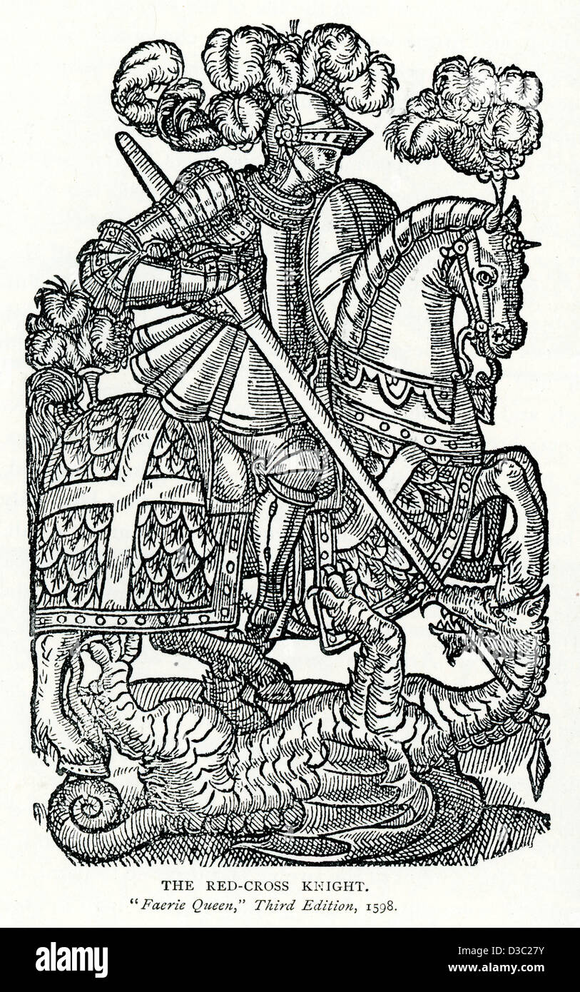Vintage engraving of Saint George slaying the Dragon, 1598. From The Faerie  Queene Stock Photo - Alamy