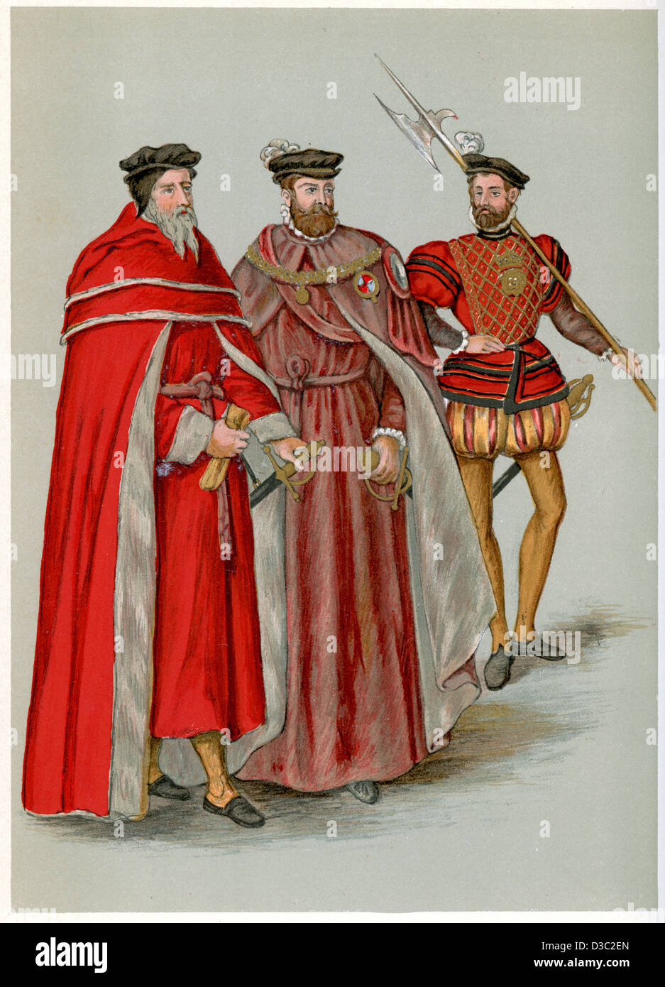 Peers in their Robes and a Halberdier from the Elizabethan Era Stock Photo