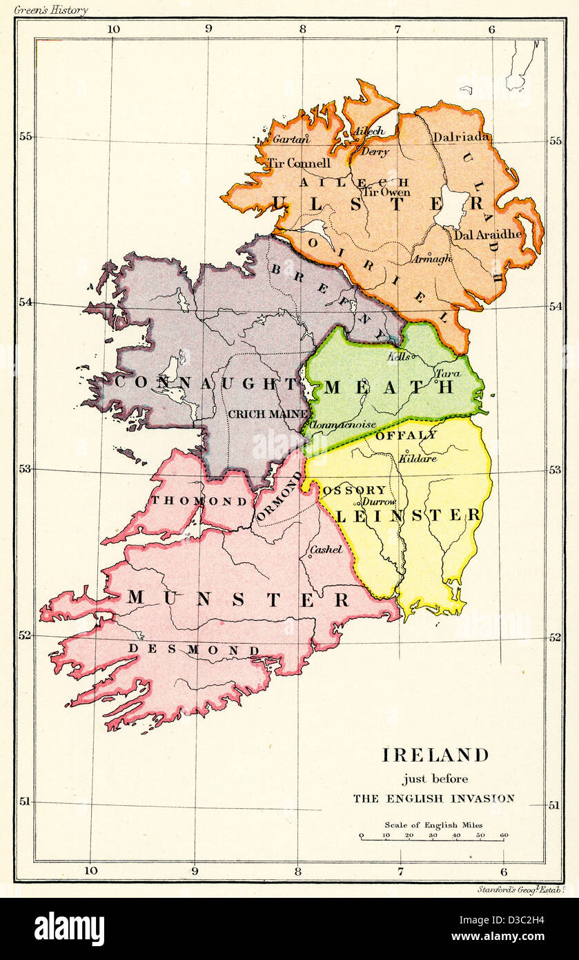 Vintage map of Ireland just before the English Invasion Stock Photo - Alamy