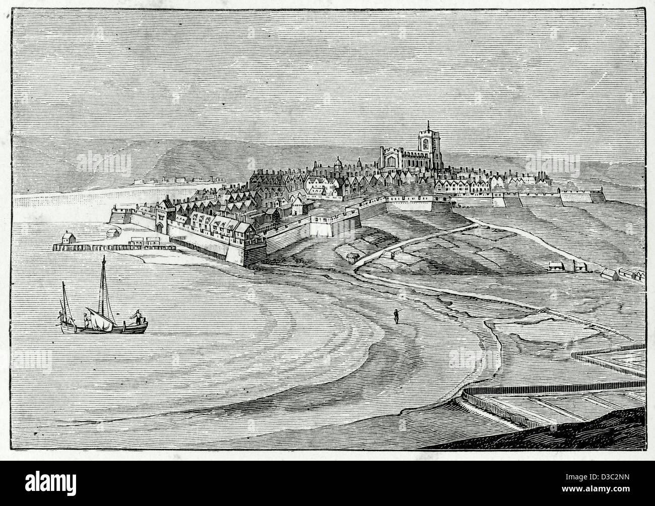 Vintage engraving of Londonderry, Northern Ireland c. 1680 Stock Photo