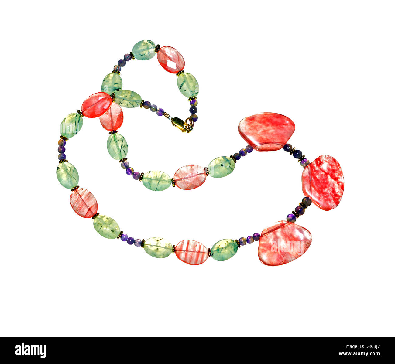A hand crafted necklace of colorful stones. Stock Photo