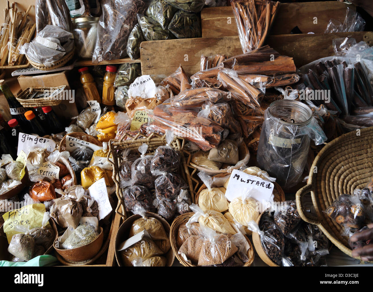 SPICE STALL,CASTRIES CENTRAL MARKET,ST.LUCIA Stock Photo
