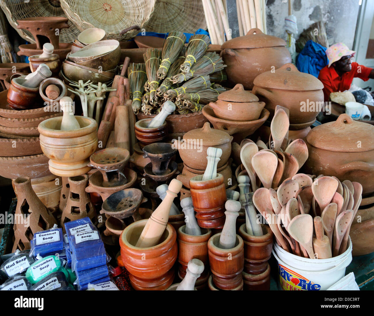 CARIBBEAN KITCHEN UTENSILS AND CRAFTS,MARKET STALL,CASTRIES,ST.LUCIA Stock  Photo - Alamy