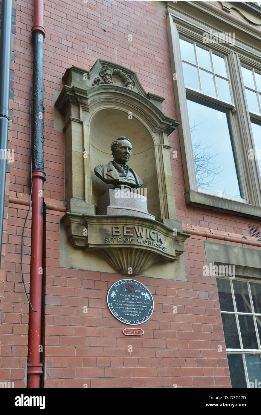 Thomas Bewick Memorial, at the site of his workshop, St Nicholas Church Yard, Newcastle upon Tyne Stock Photo