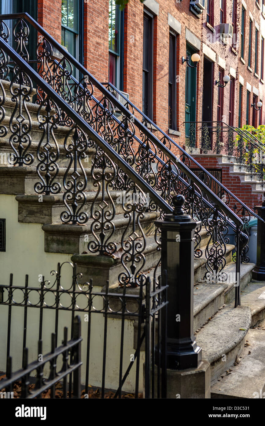 Terraced Houses & Iron Railings In Queens District Of New York USA