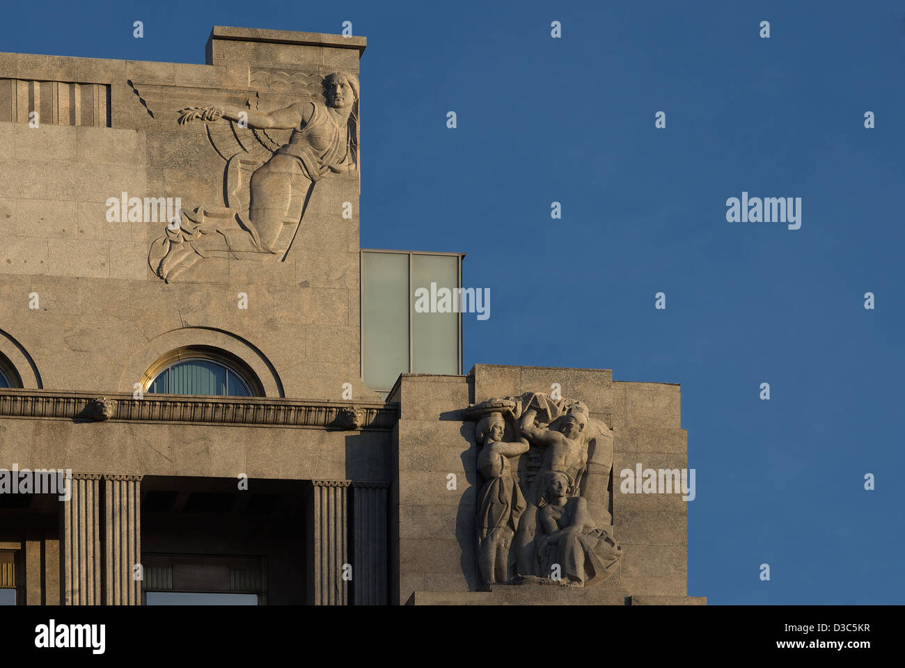Madrid, Spain, wall reliefs in the Art Deco buildings on a on the Gran