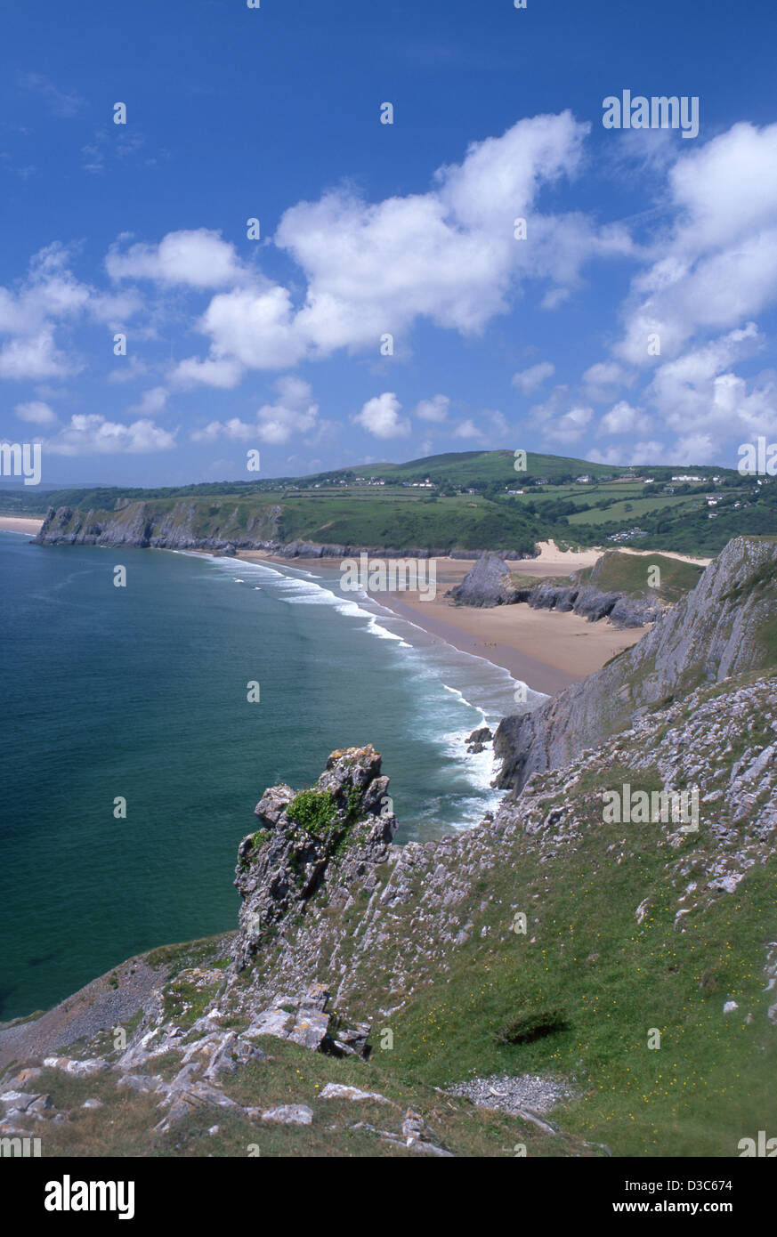 Three Cliffs Bay and Pobbles Bay Gower Peninsula Swansea County South Wales UK Stock Photo