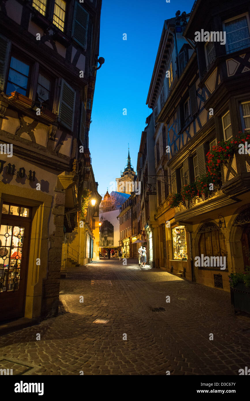 City center of Colmar at night, France Stock Photo