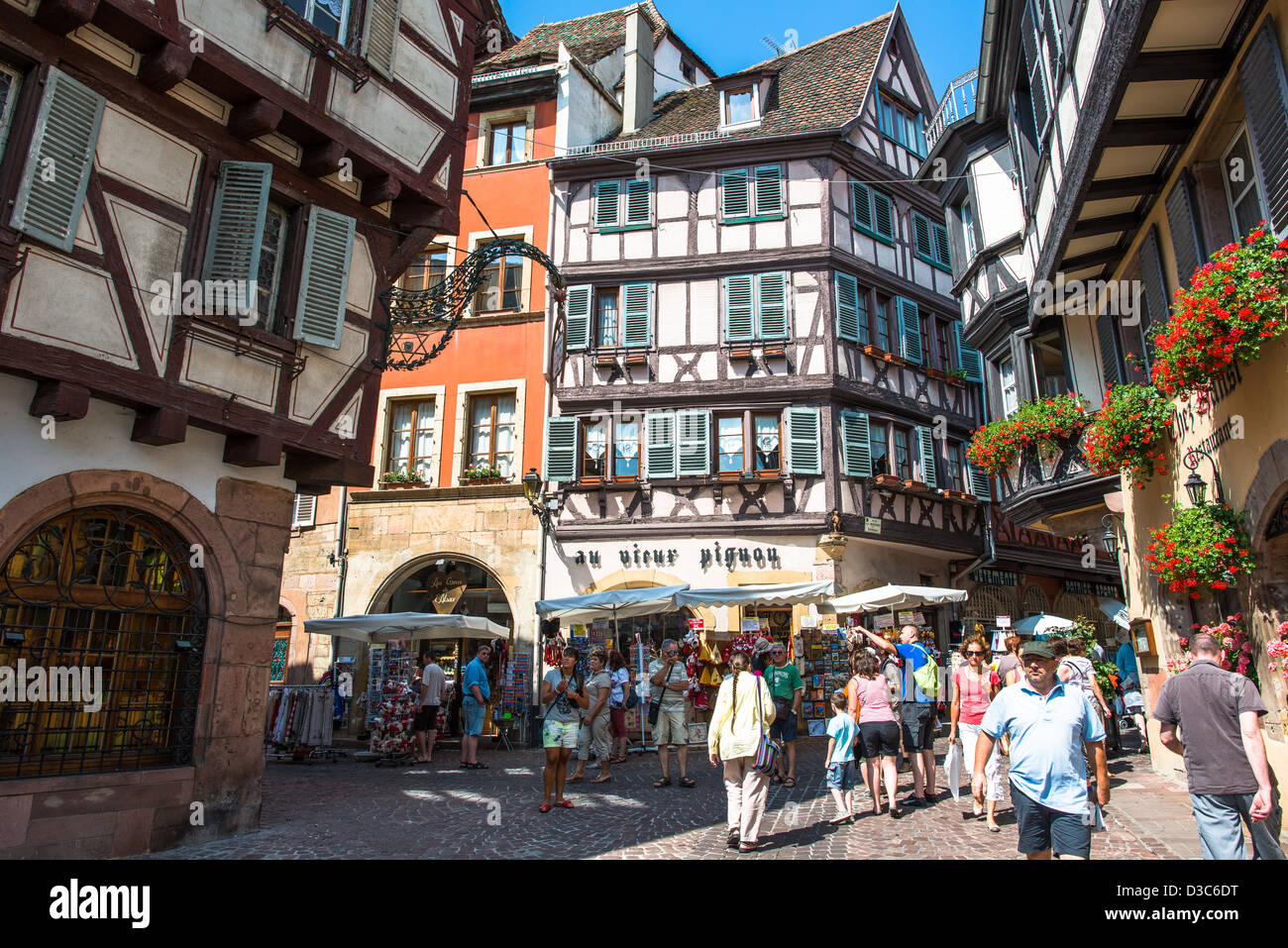 Crowded city center of Colmar, France Stock Photo