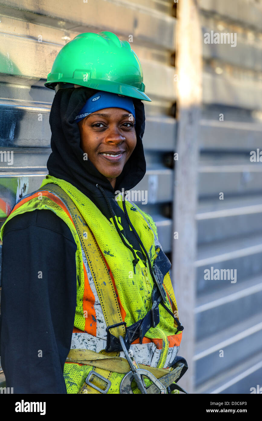 Female Construction Worker, Manhattan, New York City Stock Photo
