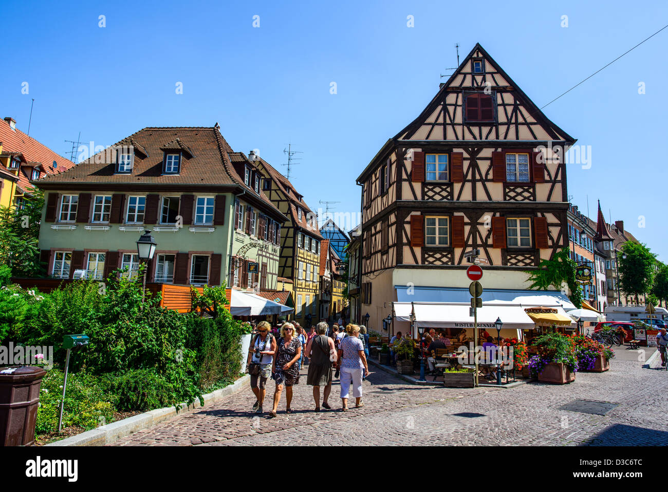 Streen scenery of the old medieval towncenter of Colmar, France Stock Photo