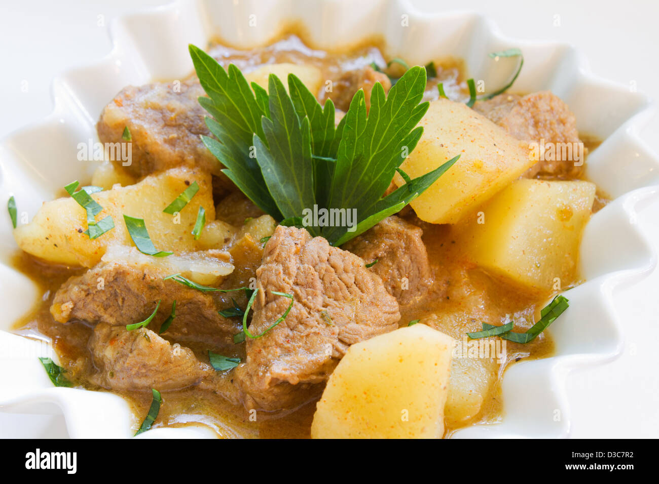 Potatoes with meat stew closeup. Stock Photo