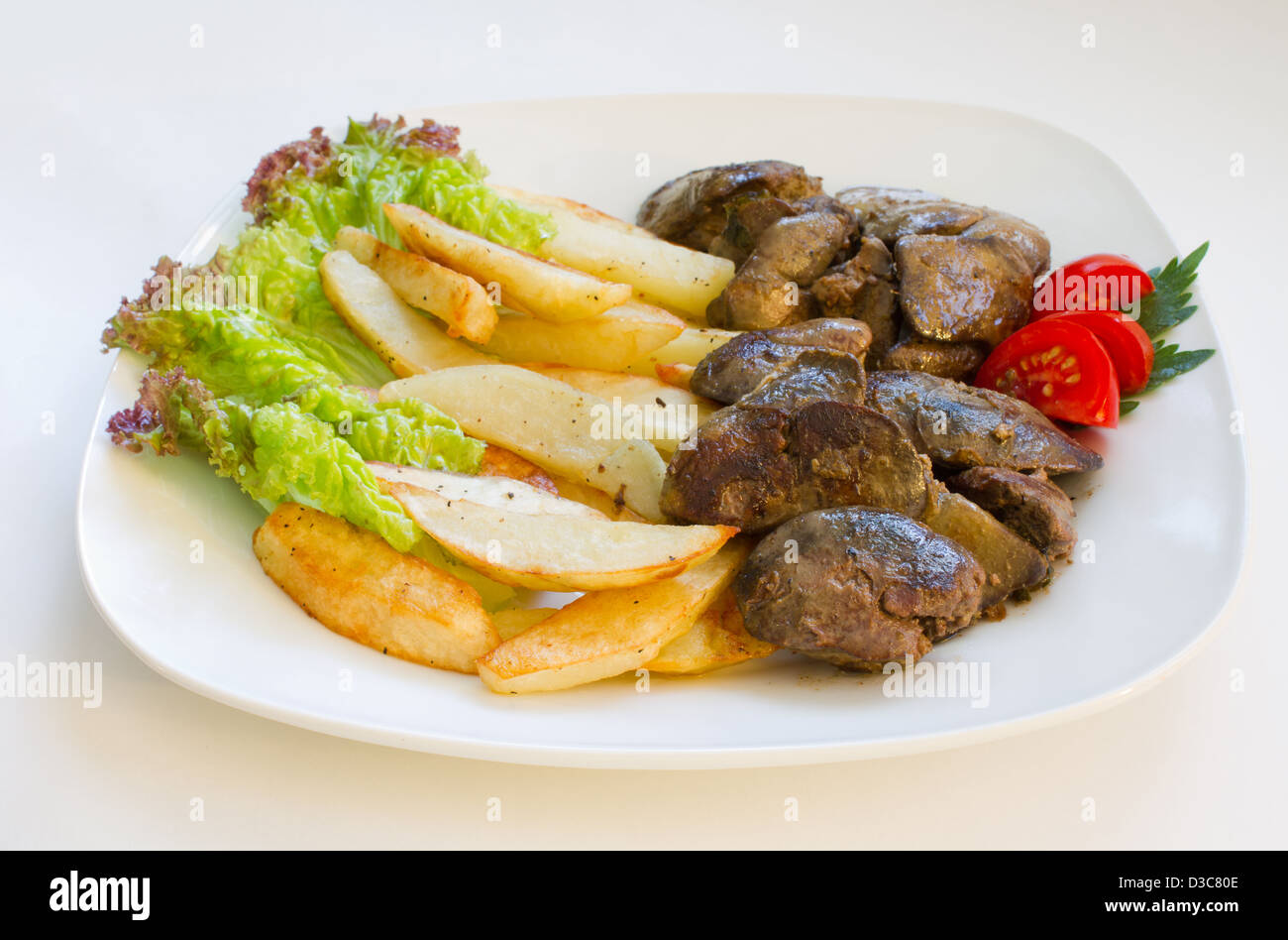 Fried chicken liver with french fries Stock Photo Alamy