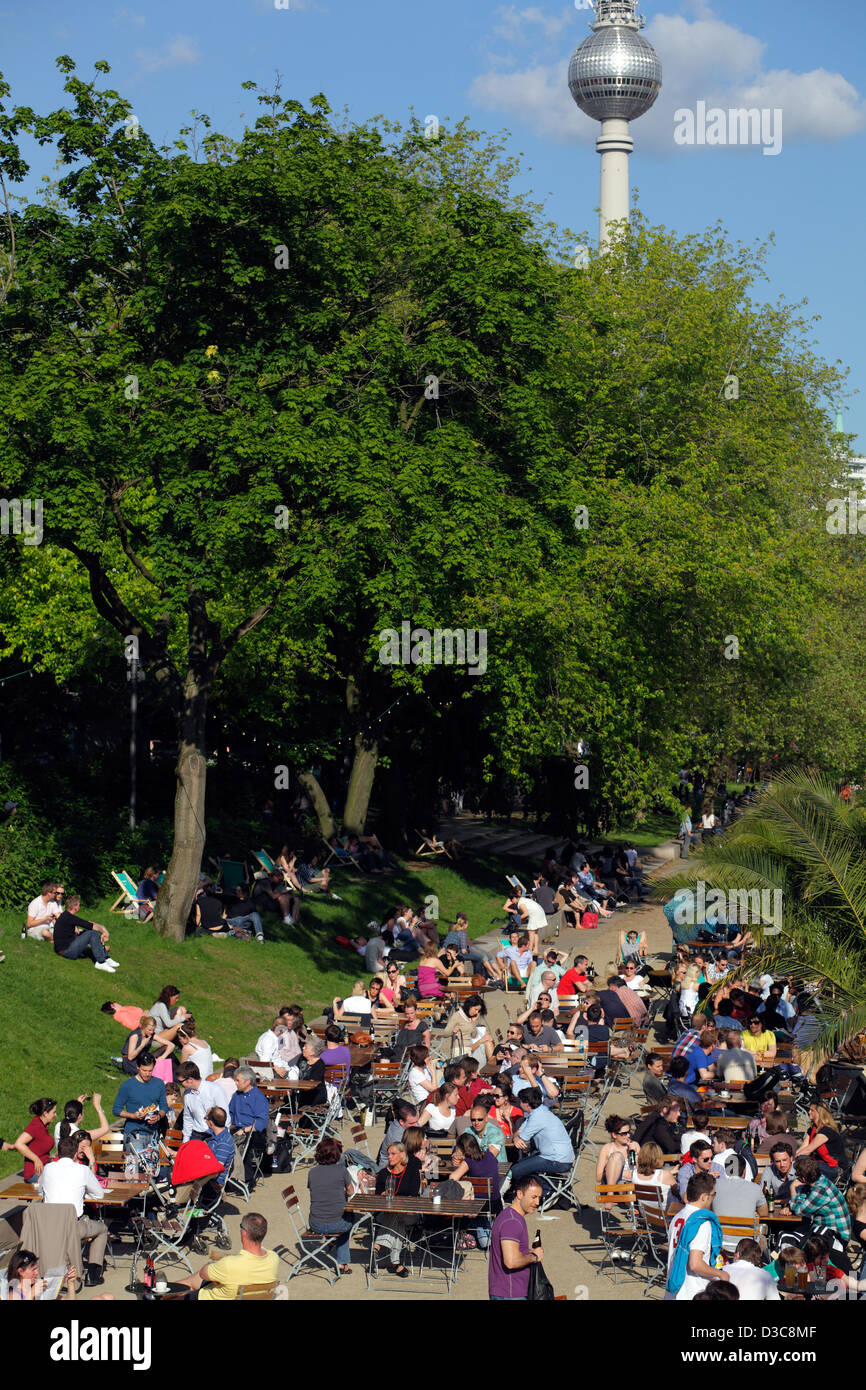 Berlin, Germany, in the beach tourist center on the River Spree Stock Photo