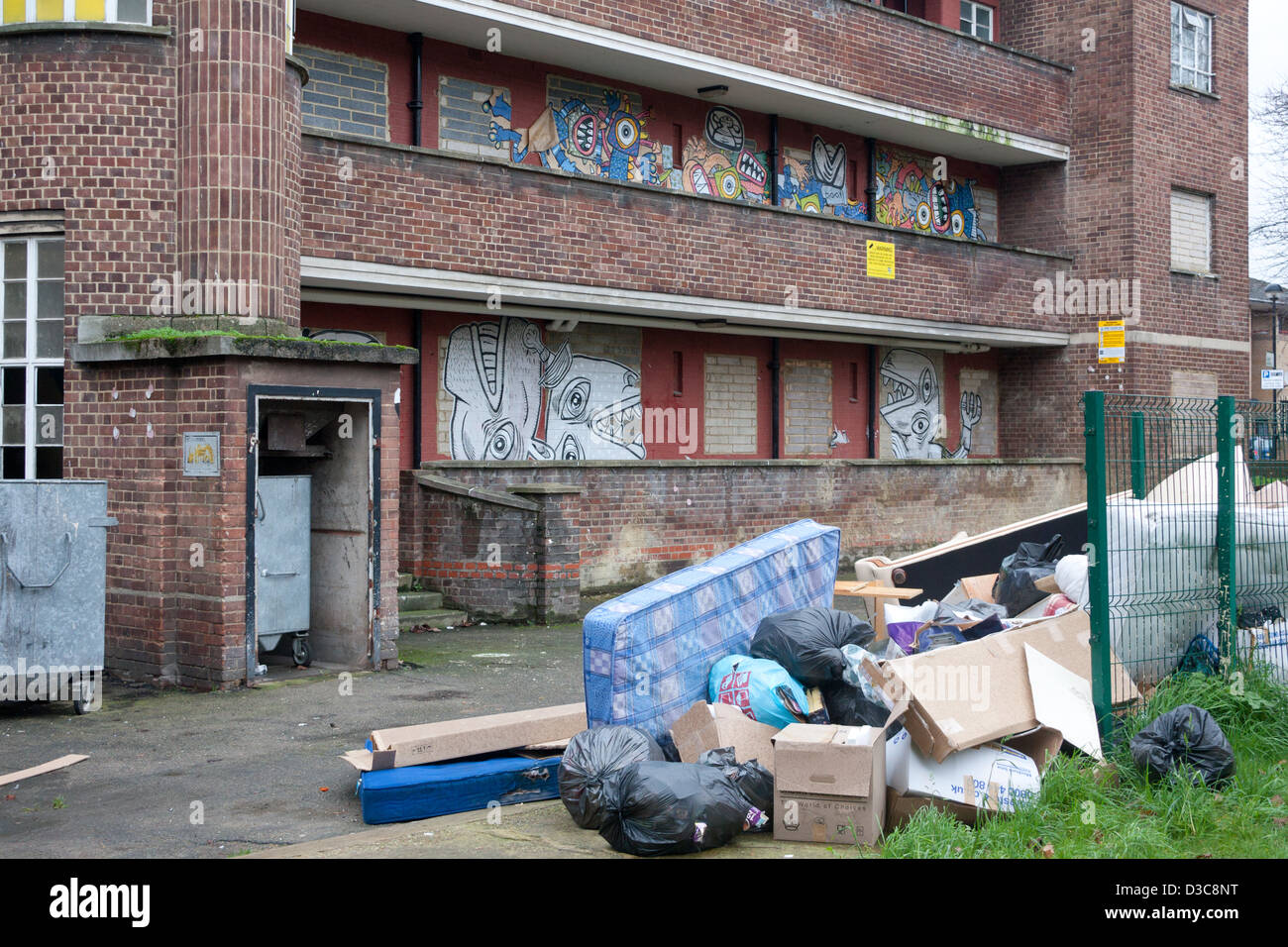 1930s housing estate condemned and awaiting demolition Haggerston Borough of Hackney East End London England UK Stock Photo