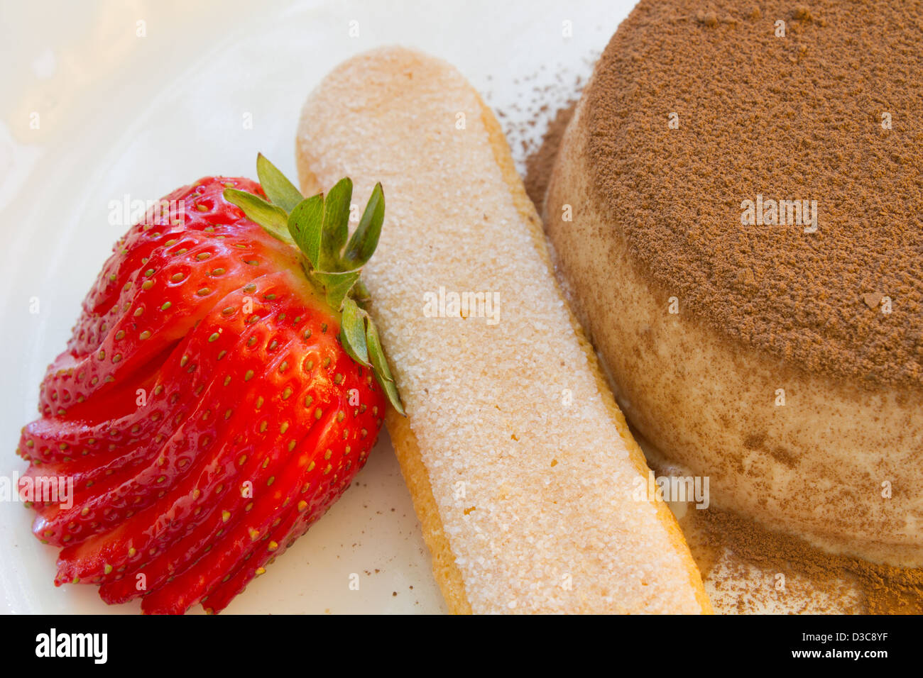 Delicious homemade Italian coffee semifreddo with strawberries Stock Photo