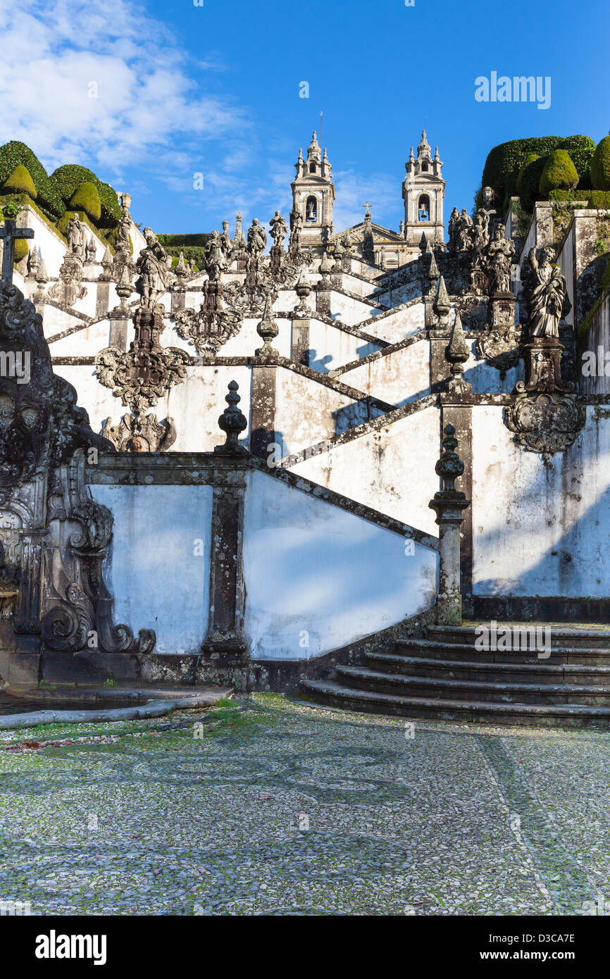 Bom Jesus do Monte Monastery, Braga, Portugal. Bright Blue Sky Stock Photo
