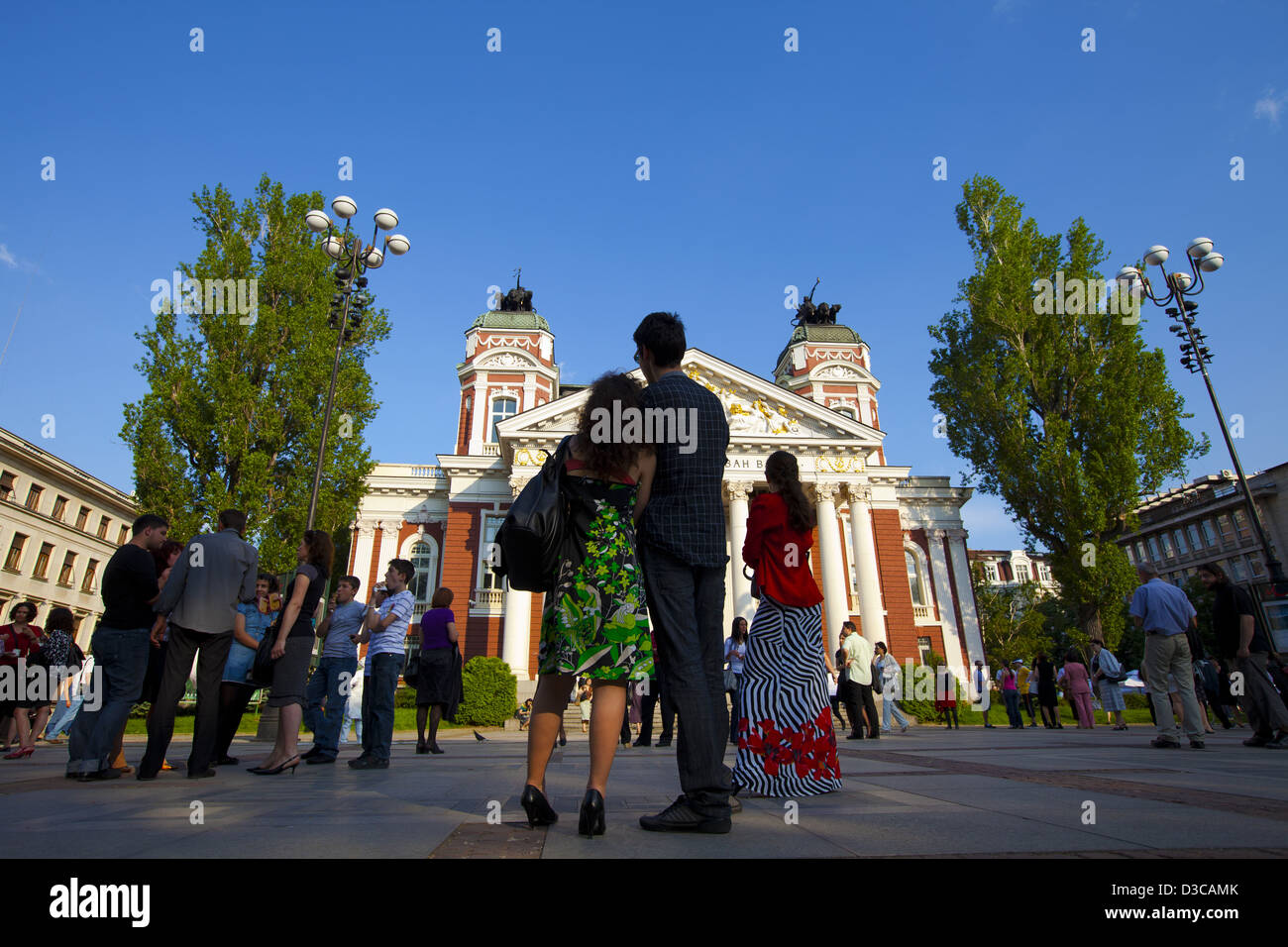 Bulgaria, Europe, Sofia, Crowd In Front Of The Neo Classical National Theatre. Stock Photo