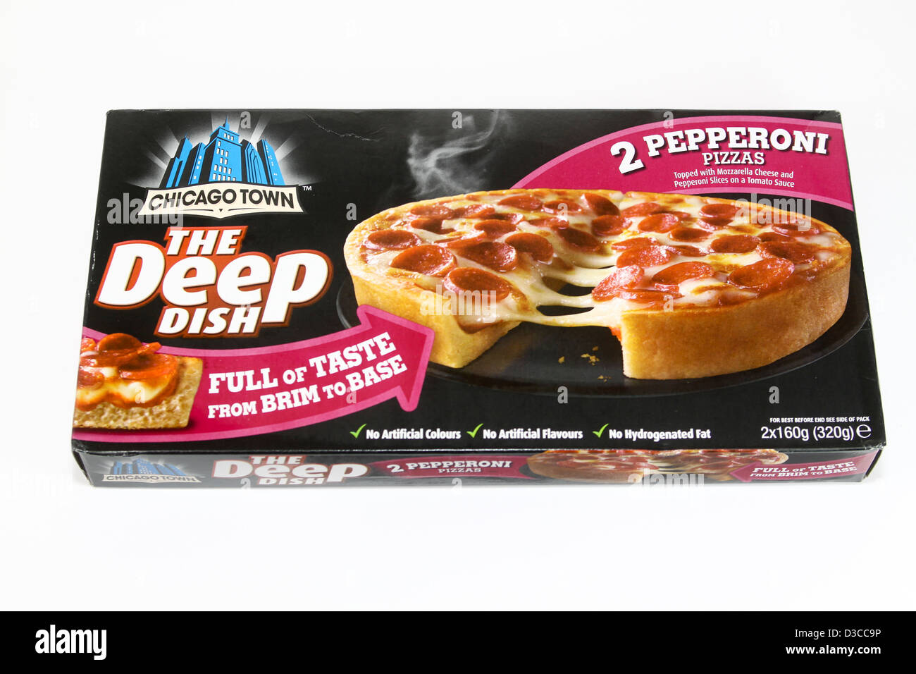 Chicago Town small deep dish frozen pepperoni pizzas Stock Photo