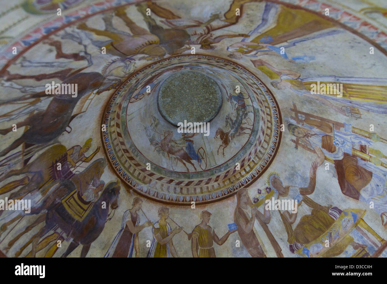 Bulgaria, Europe, Kazanlak, Valley Of The Roses, Thracian Tombs, Museum, Reproduction Ceiling Fresco. Stock Photo