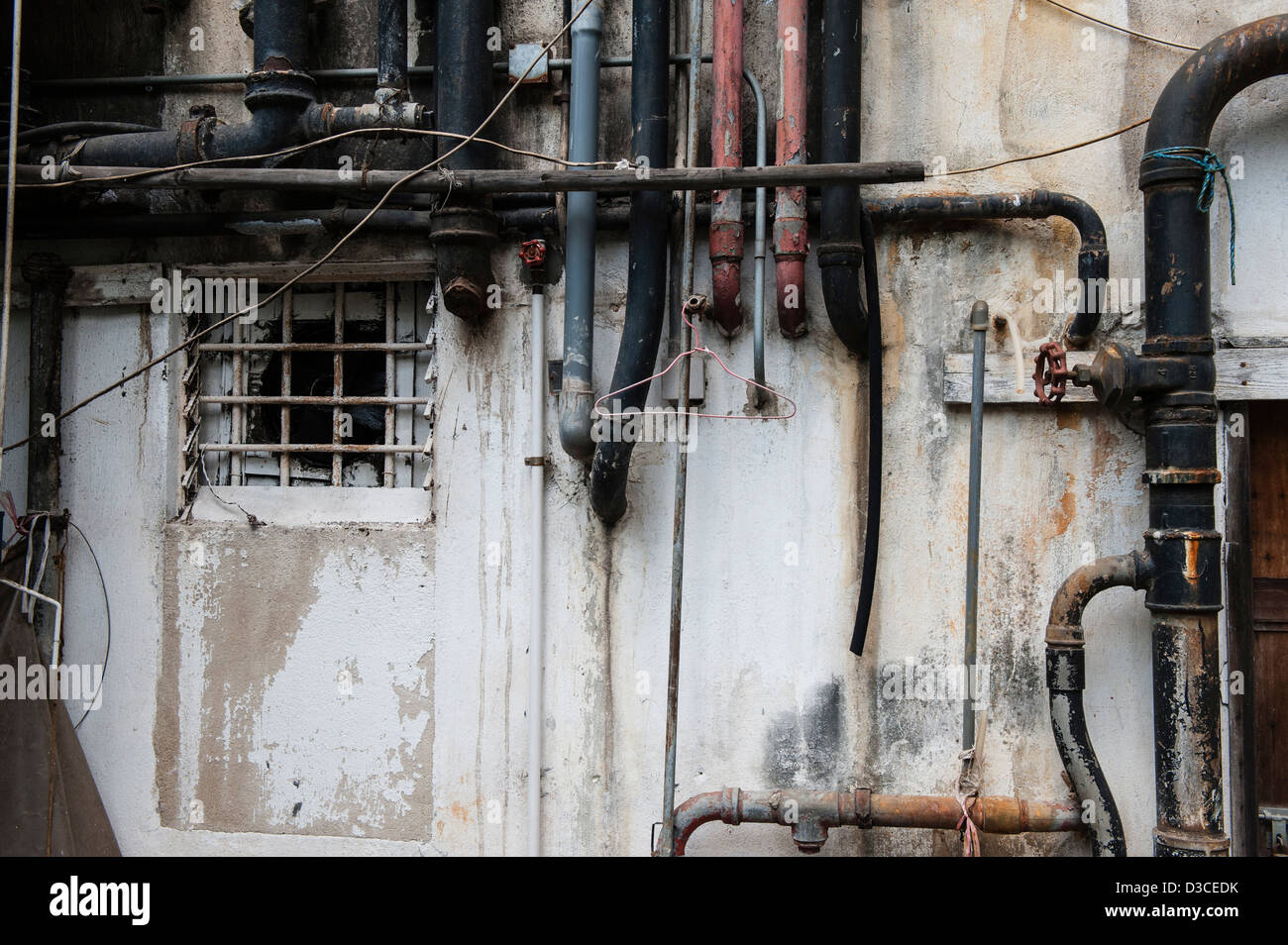 Hong Kong, March 2012 Aging pipes mostly at the outside of buildings in