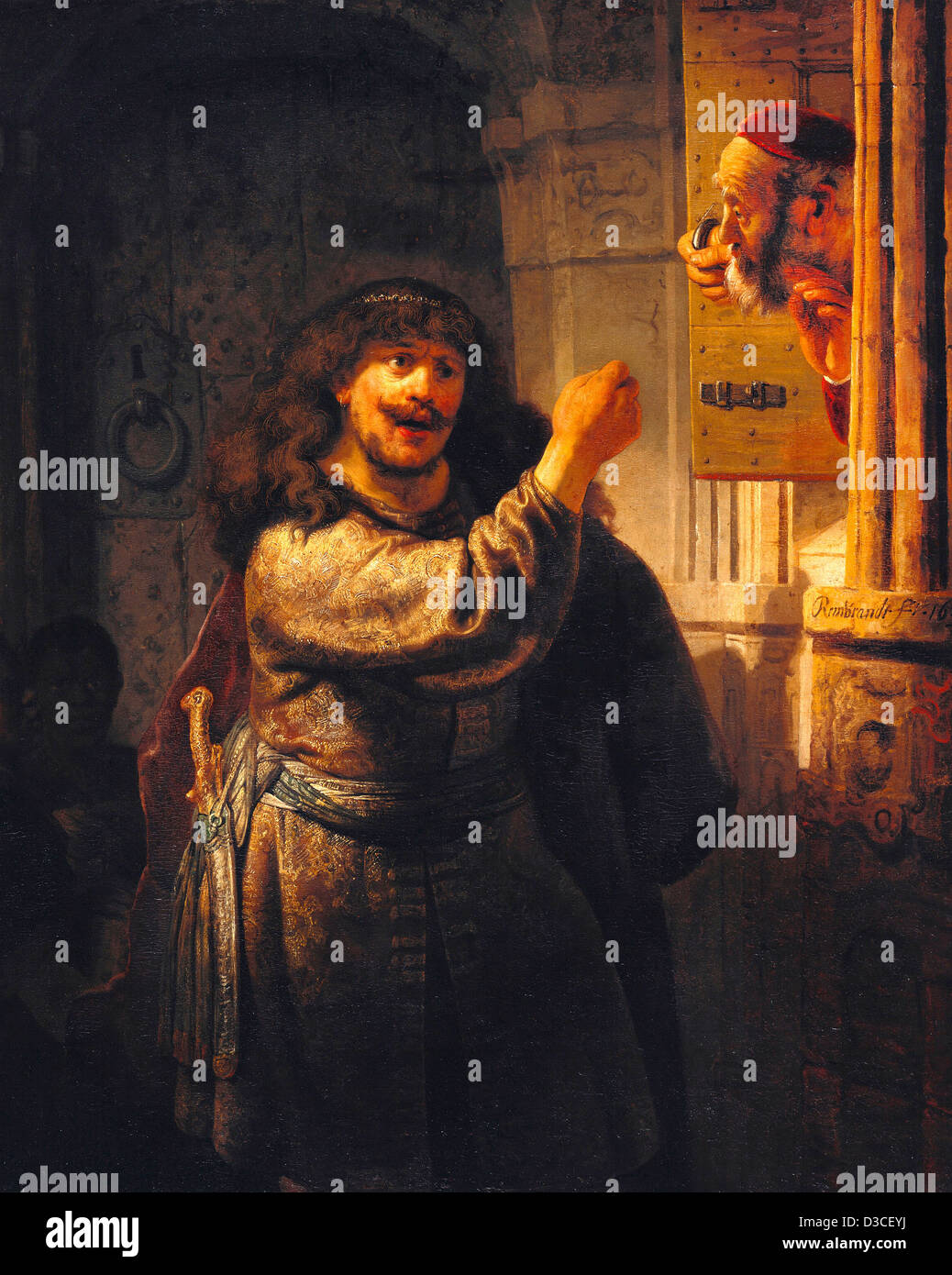 Rembrandt van Rijn, Samson threatened his father-in-law. 1635 Oil on canvas. Baroque. Gemaldegalerie, Berlin. Stock Photo