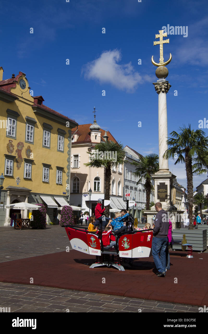 Austria, Carinthia, Klagenfurt Am Worthersee, Alter Platz, Trinity Column, Old Town Hall Stock Photo