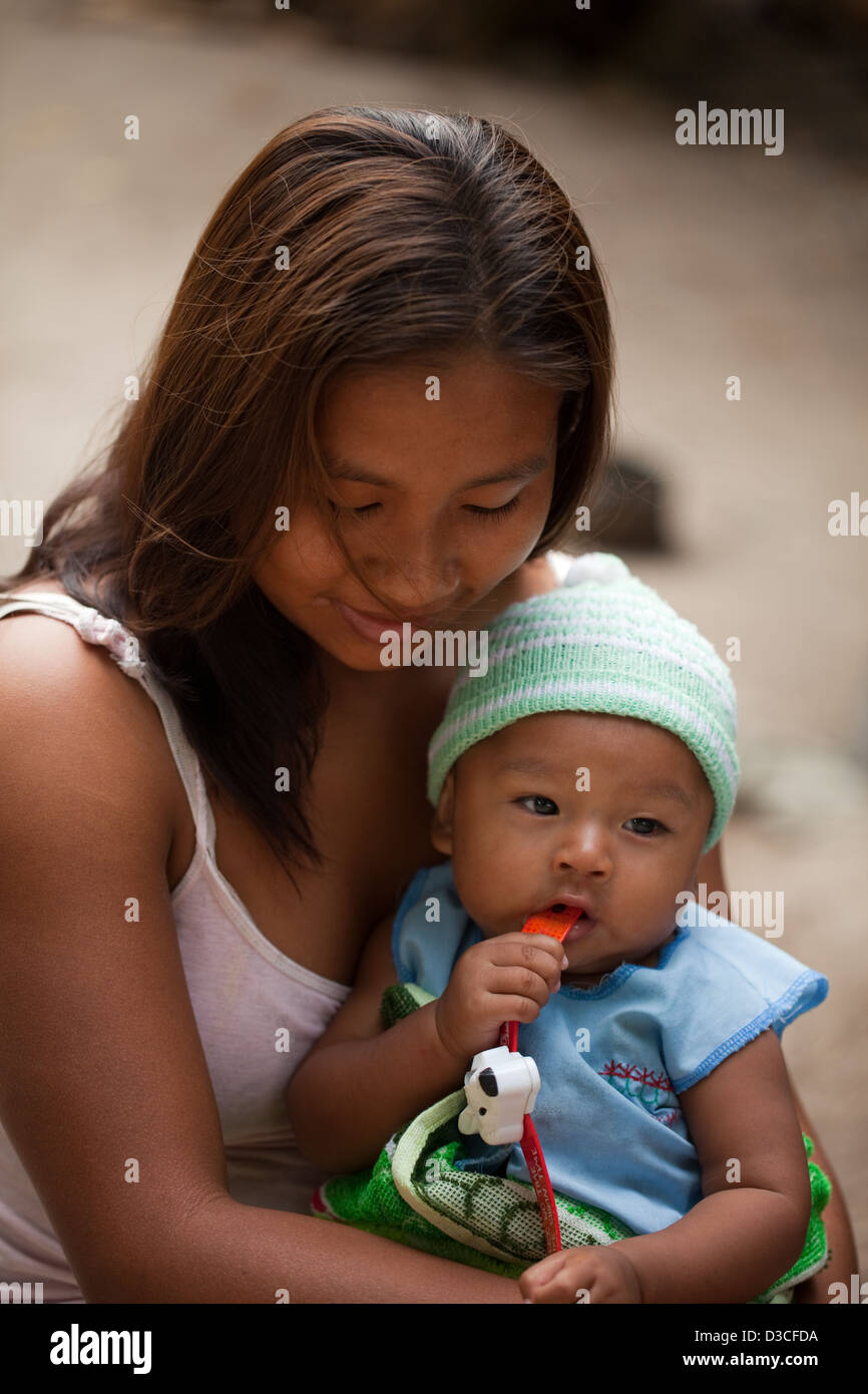 Amerindian Mother and Child. Rewa. Guyana. Stock Photo
