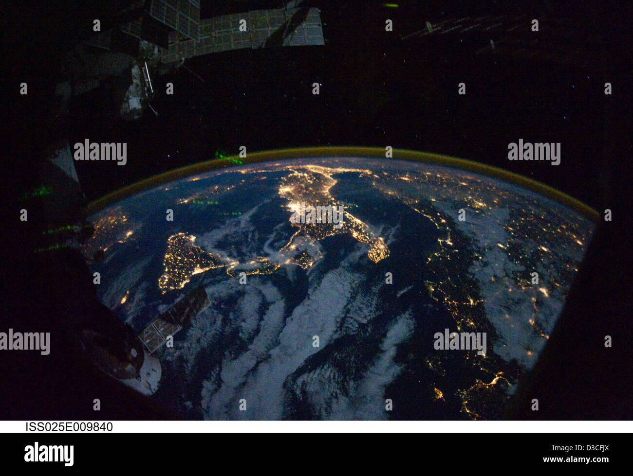 Europe, and Africa at Night (NASA, International Space Station Science, 10/28/10) Stock Photo