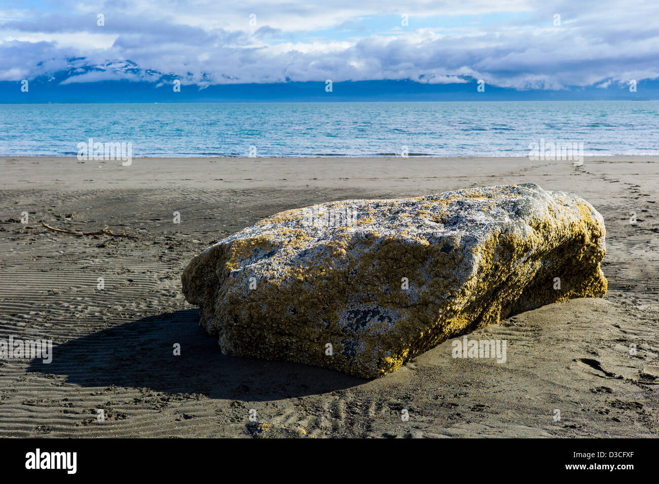 Large lone boulder, Bishop Beach, Homer, Alaska, USA Stock Photo
