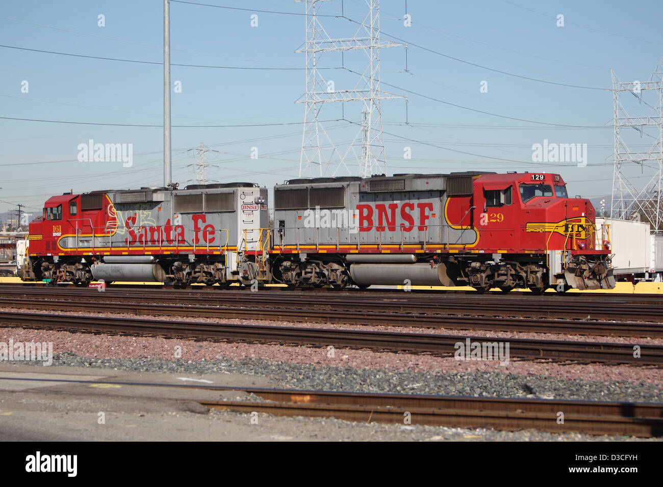 BNSF Locomotove 129 parked on tracks in the City of Vernon in California on February 12, 2013. ONLY AVAILABLE ON ALAMY Stock Photo