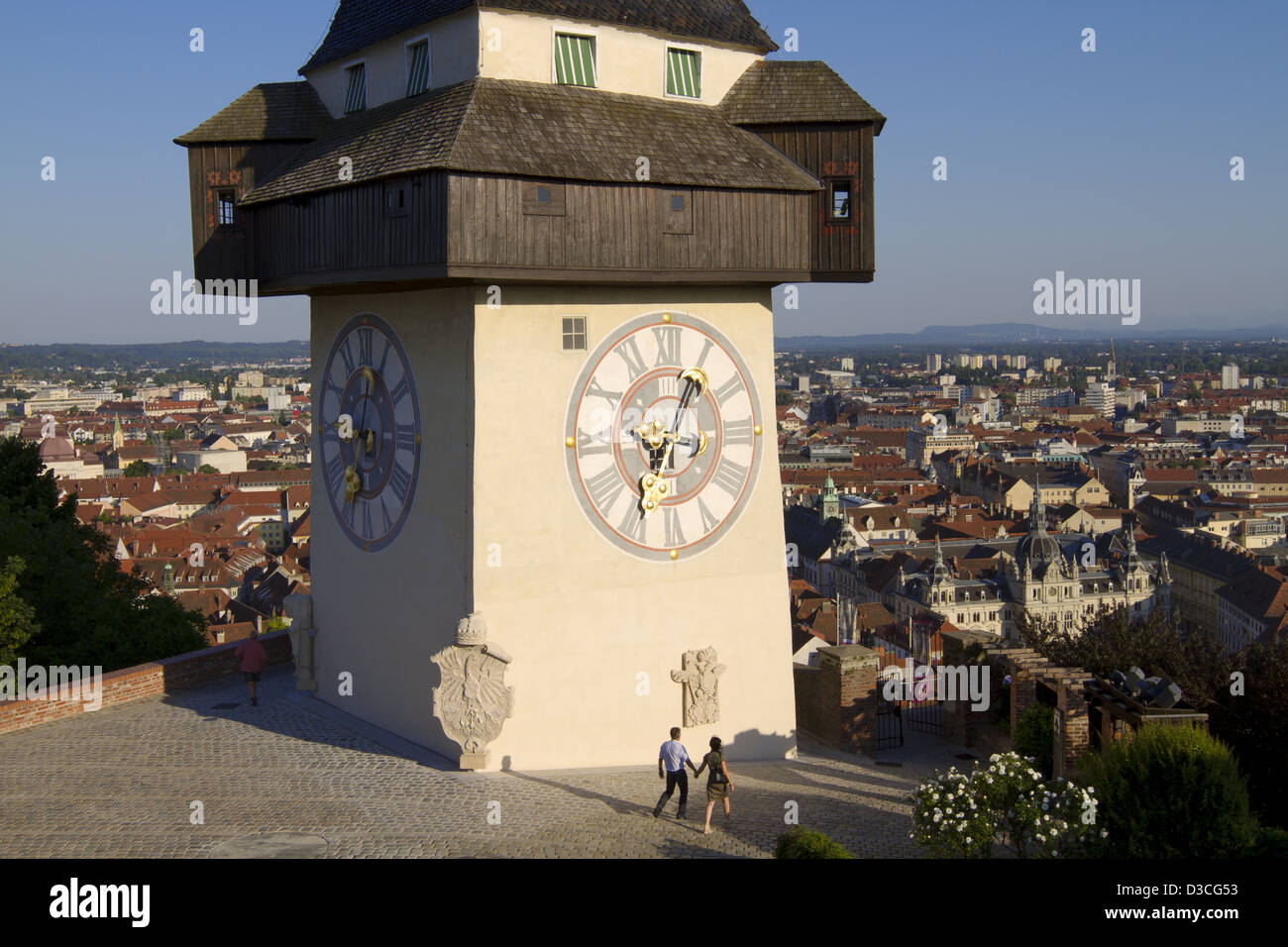 Austria, Styria, Graz, Schlossberg, Clock Tower, Old Town And Town Hall ...