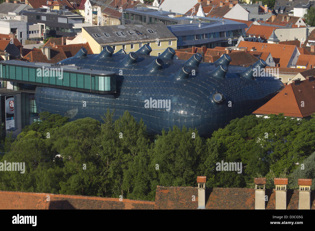 Austria, Styria, Graz, Kunsthaus From Schlossbergstiege Steps Stock Photo